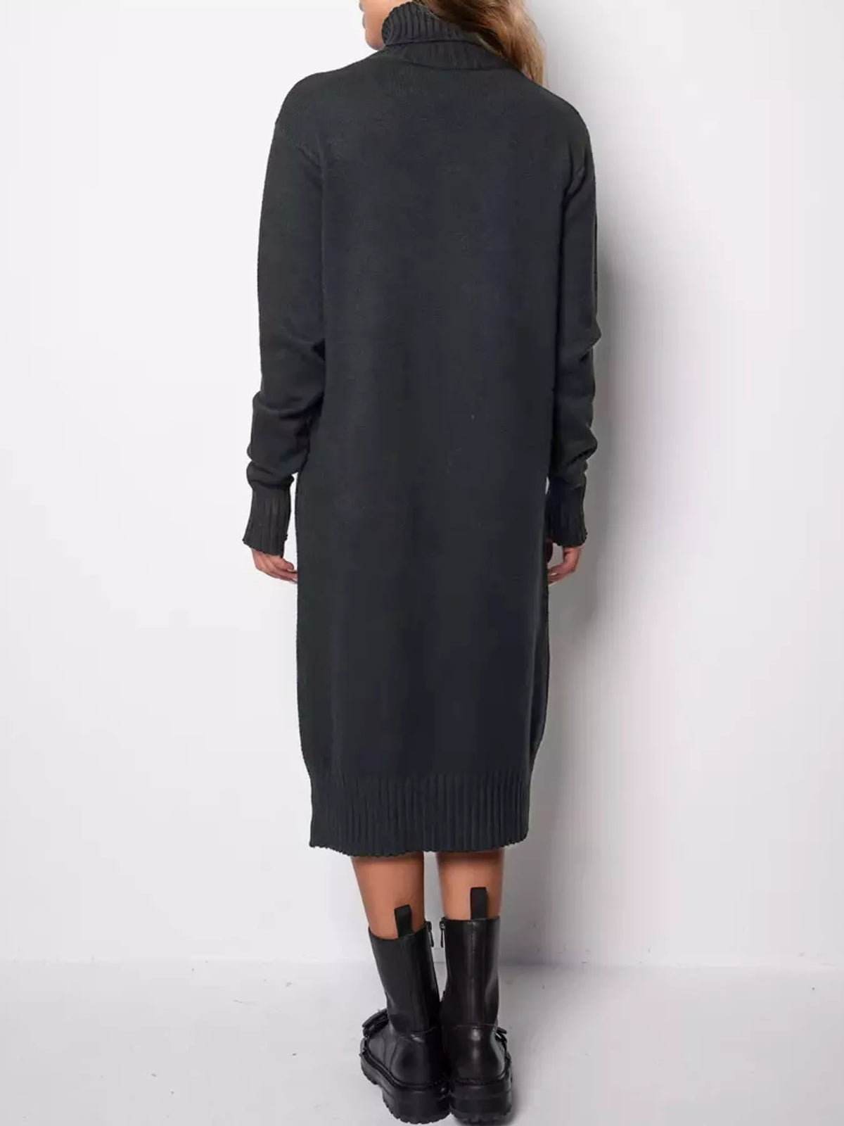 Turtleneck Ribbed Knit Sweater Dress