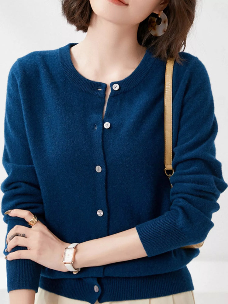 Crew Neck Button-Down Cardigan