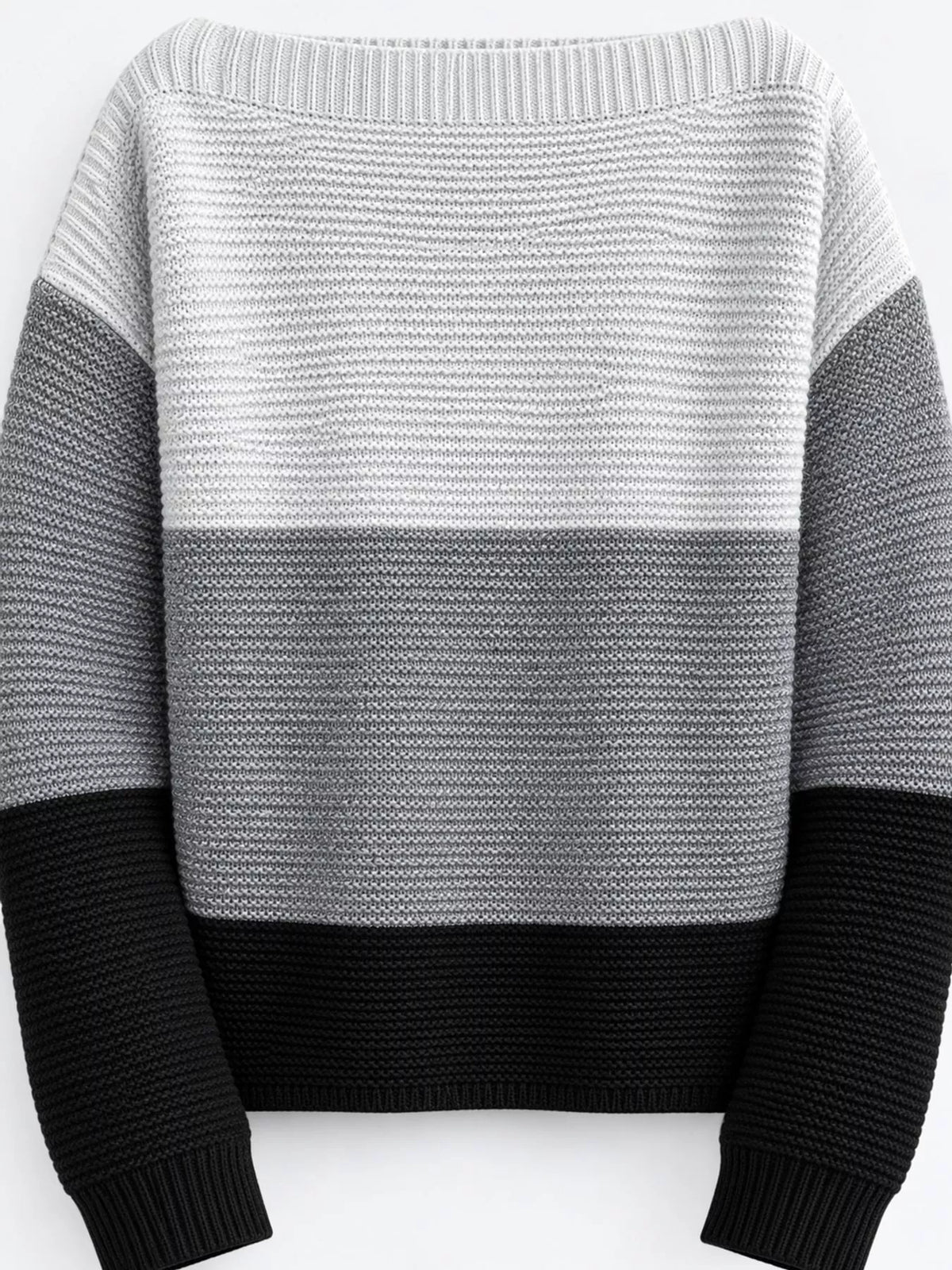 Full Size Color-Block Boat Neck Sweater Plus Size