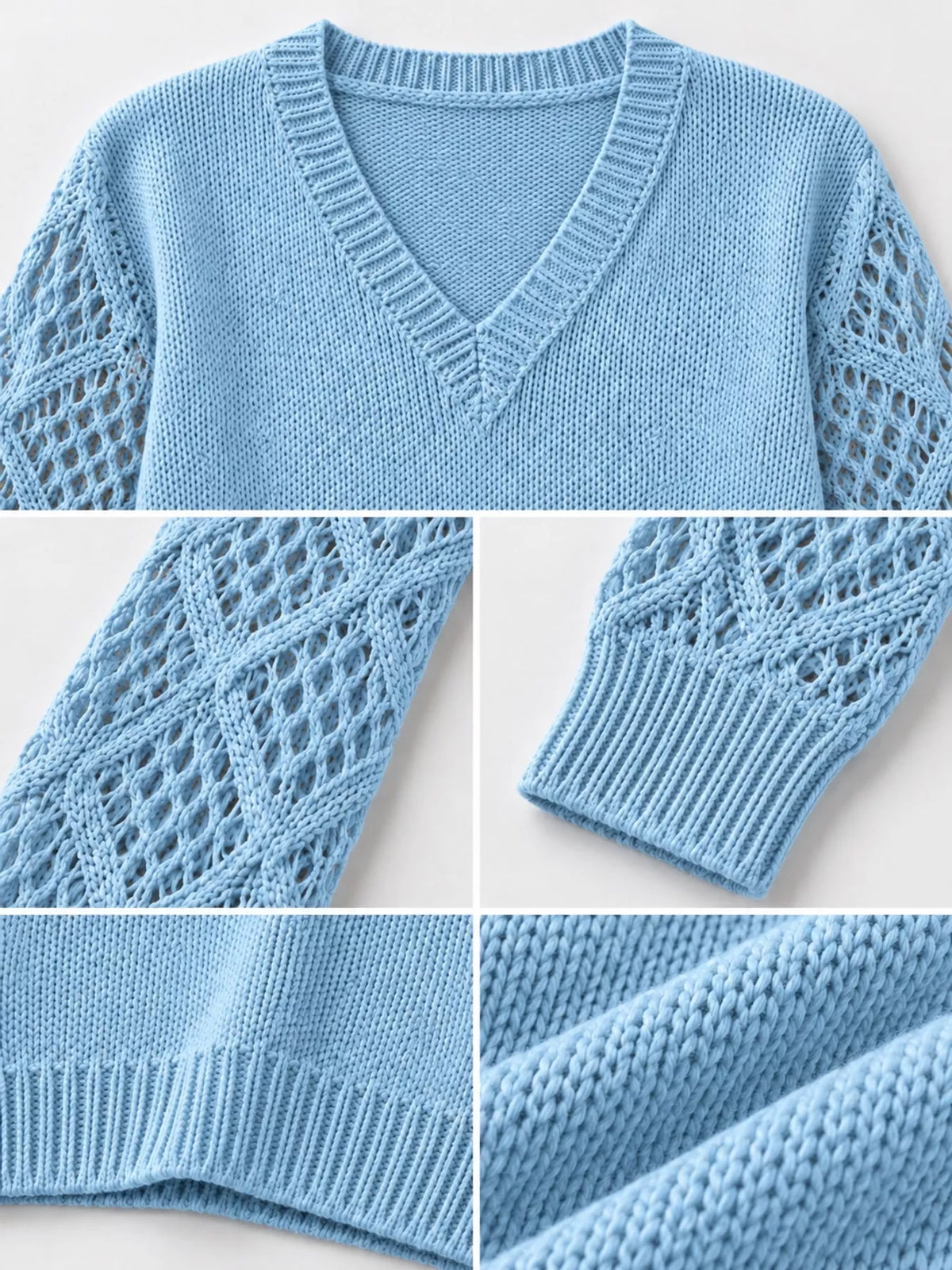 Full Size V-Neck Hollow-Out Long Sleeve Sweater Plus Size