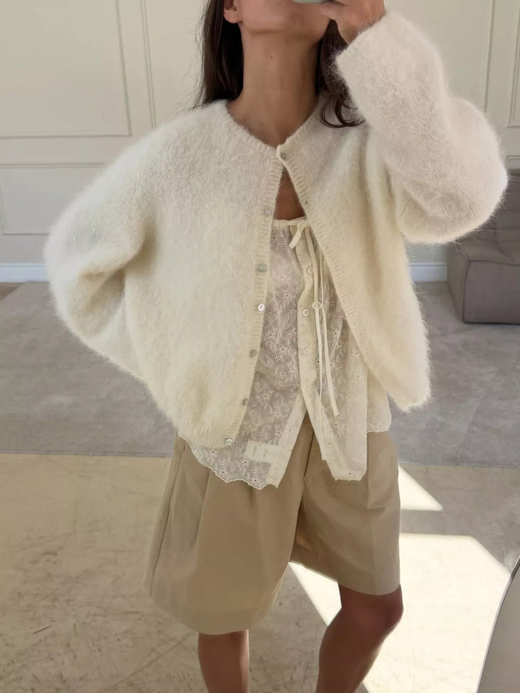 Fuzzy Knit Button-Down Cardigan