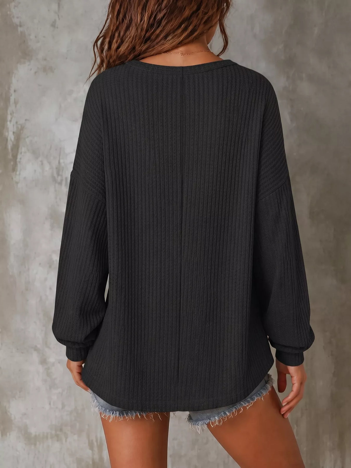 Button Detail Dropped Shoulder Knit Top