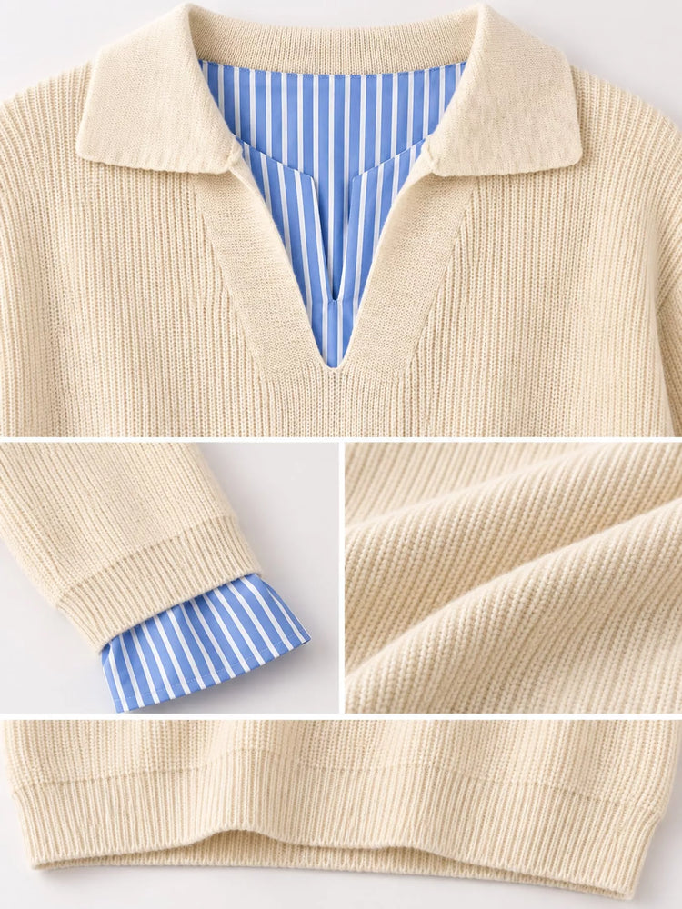 Plus Size Layered Look Striped Long Sleeve Sweater