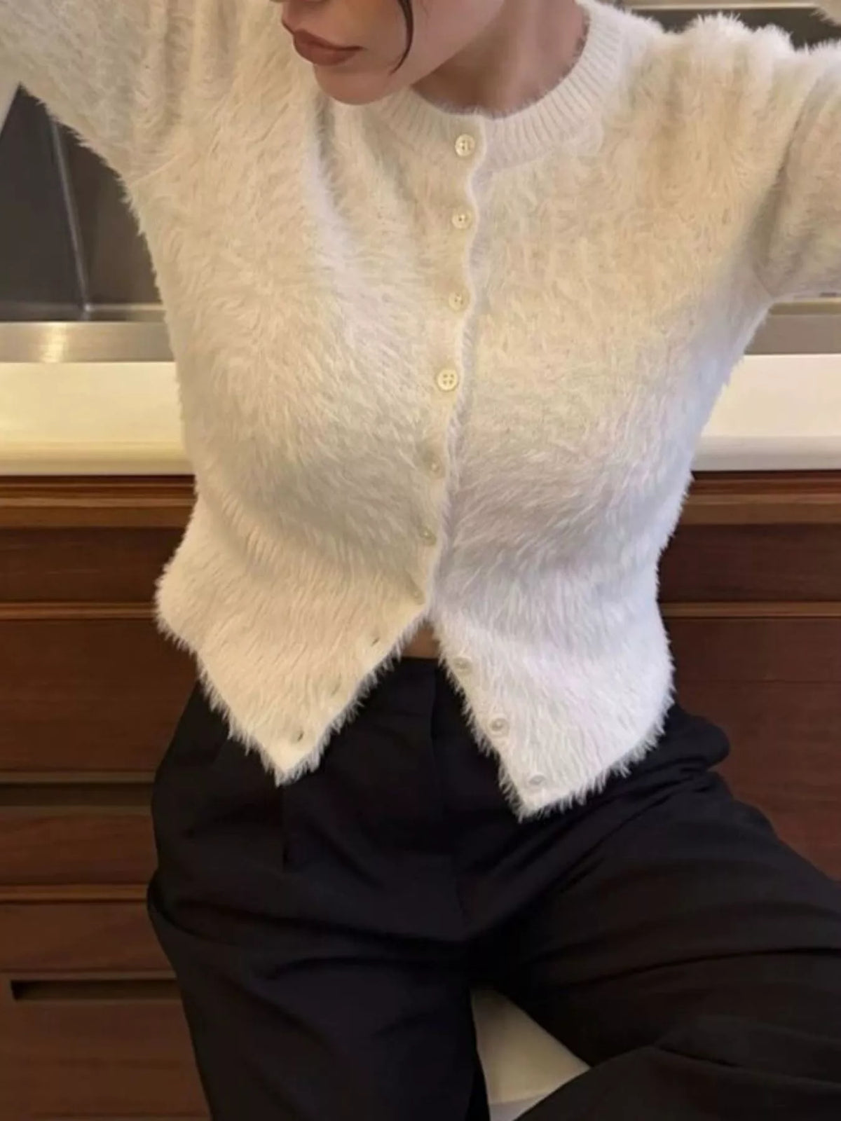 Soft Fuzzy Button-Down Cropped Cardigan