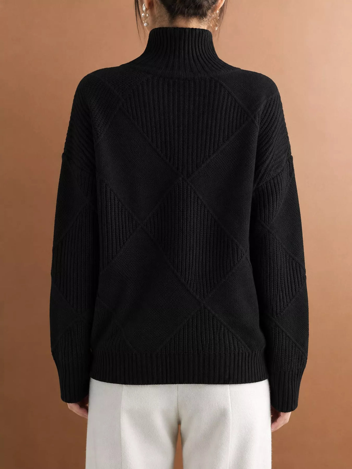 Full Size Diamond Pattern Turtleneck Sweater Plus Size