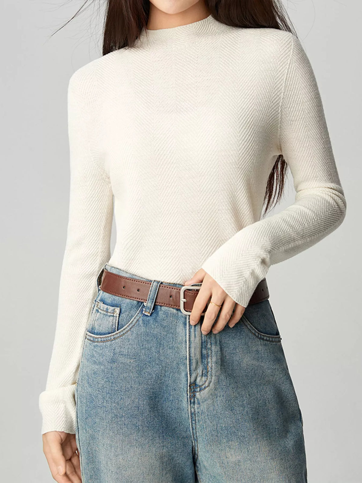 Textured Mock Neck Sweater