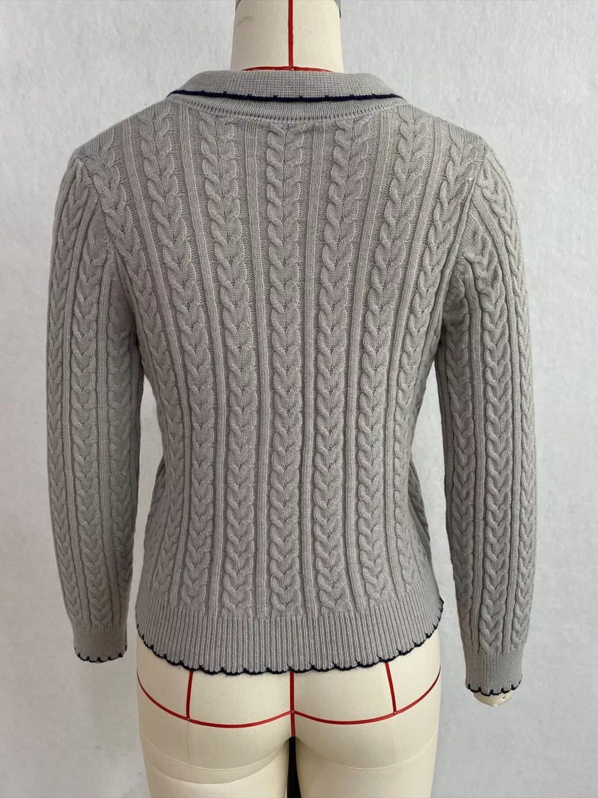 Cable Knit Polo Collar Button-Up Cardigan