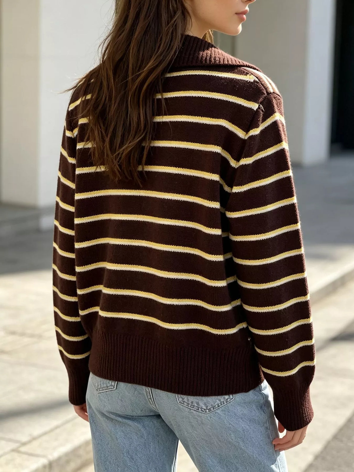 Vintage Striped Polo Collar Sweater