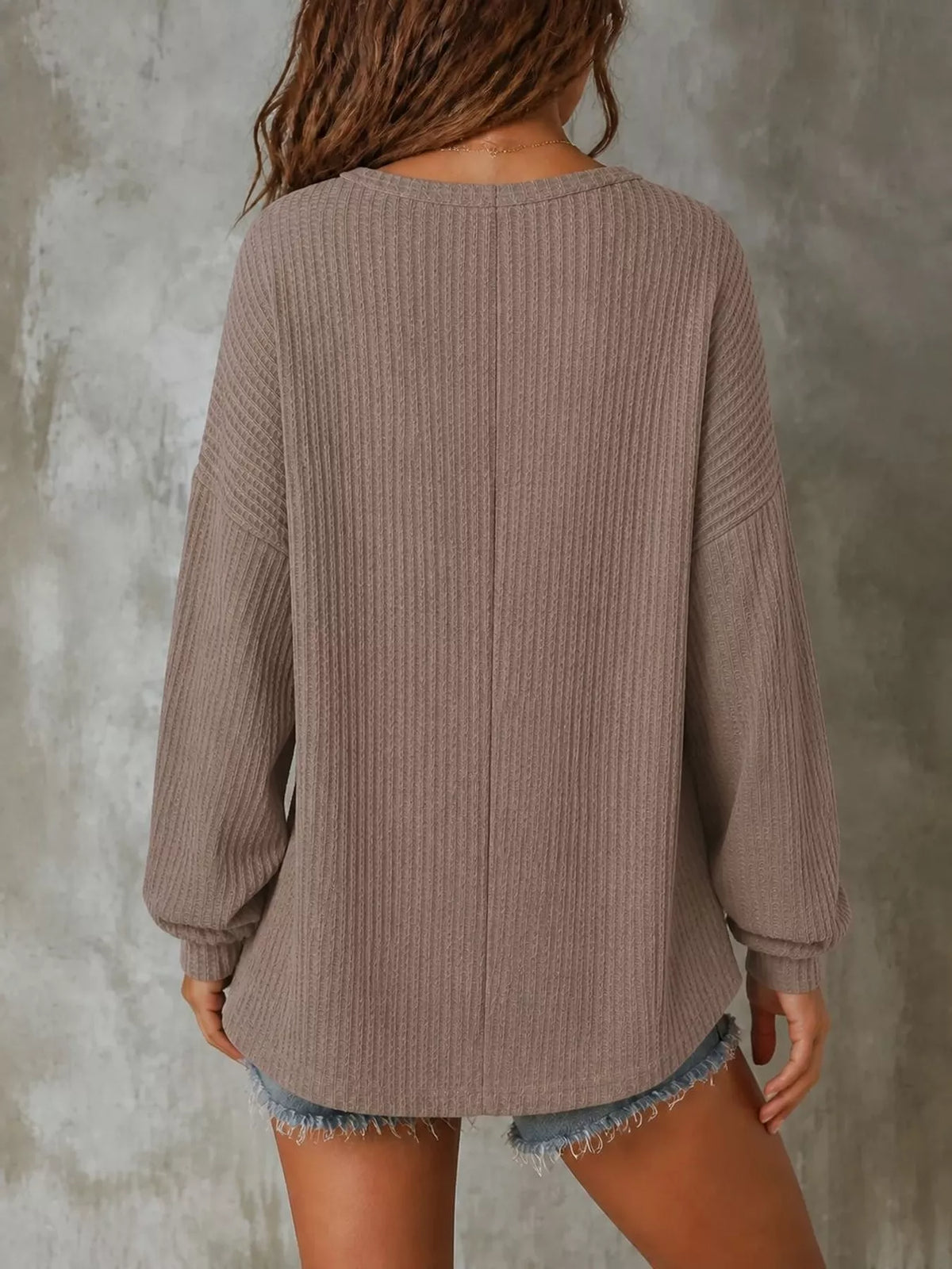 Button Detail Dropped Shoulder Knit Top
