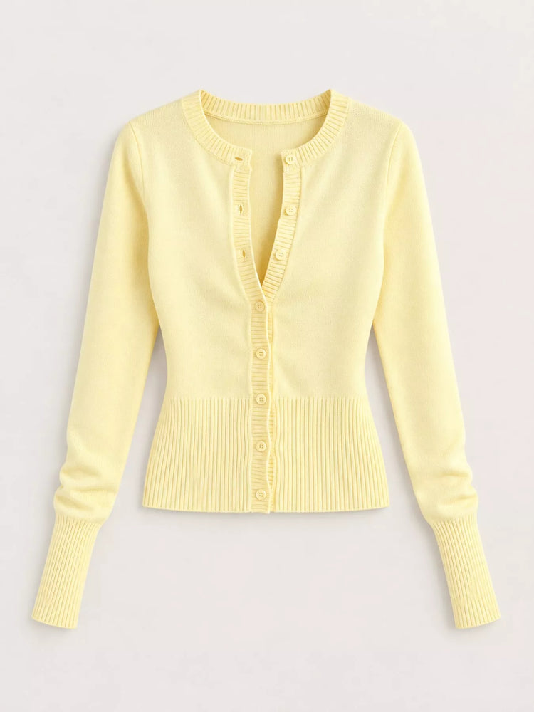 Slim-Fit Ribbed Knit Button-Down Cardigan