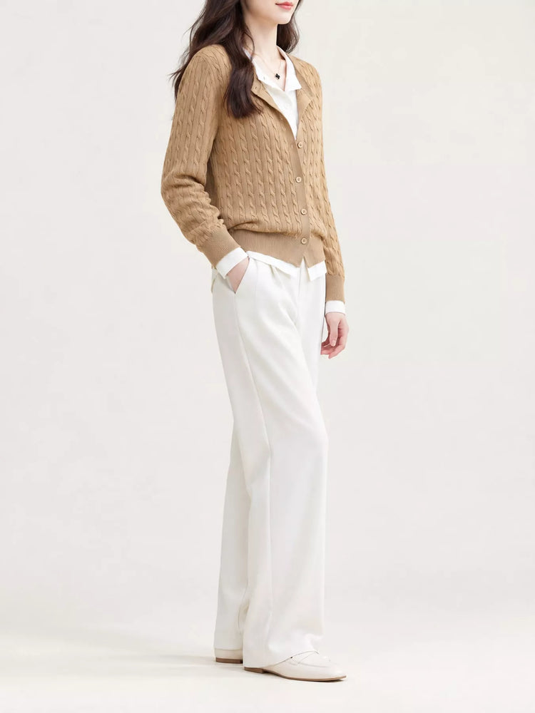 Cable-Knit Button-Down Cardigan