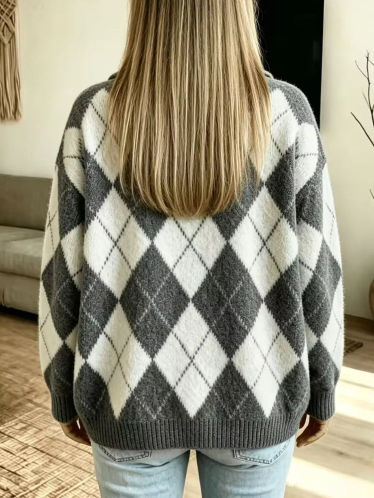 Argyle Pattern Collared Pullover Sweater