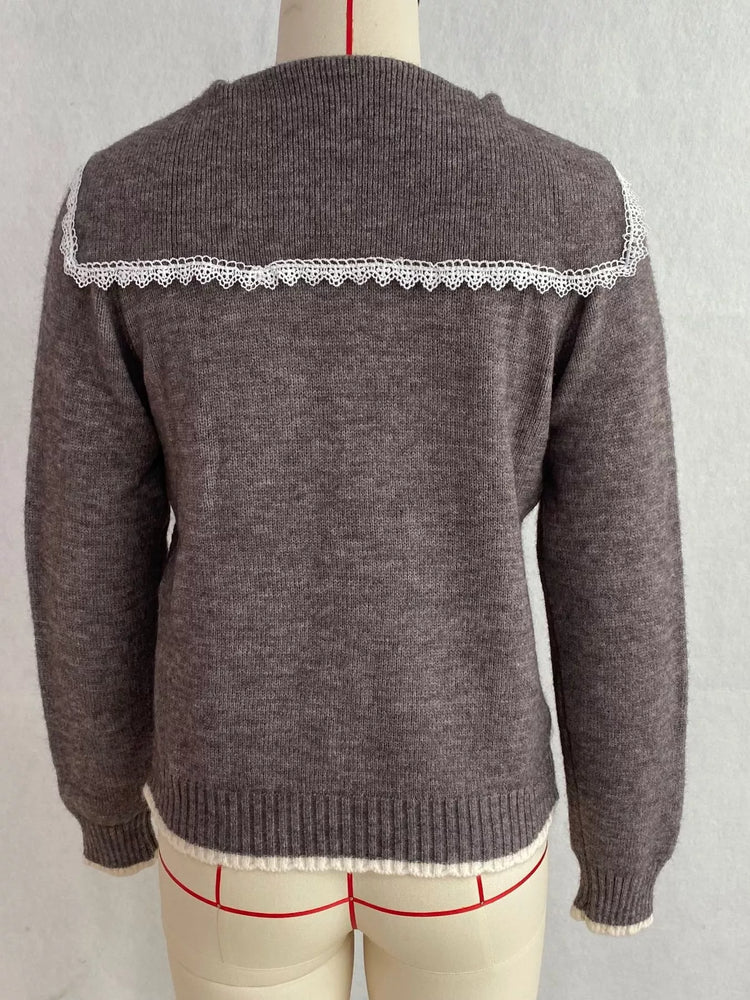 Cable-Knit Cardigan with Lace Trim