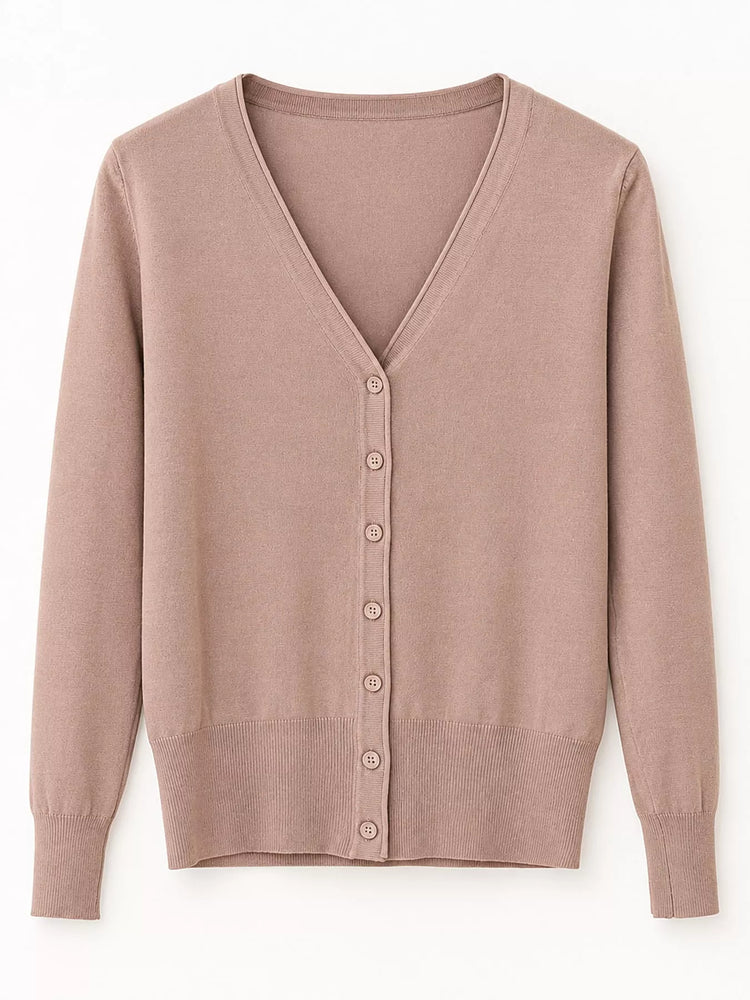 Classic V-Neck Button-Down Knit Cardigan