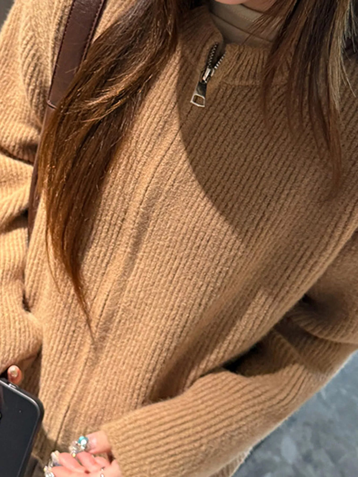 Zip Up Dropped Shoulder Cardigan