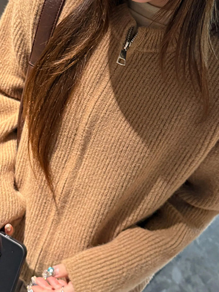 Zip Up Dropped Shoulder Cardigan