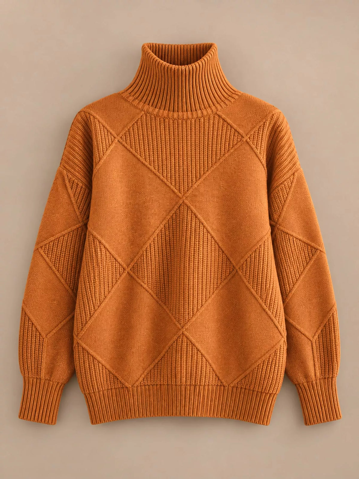 Full Size Diamond Pattern Turtleneck Sweater Plus Size