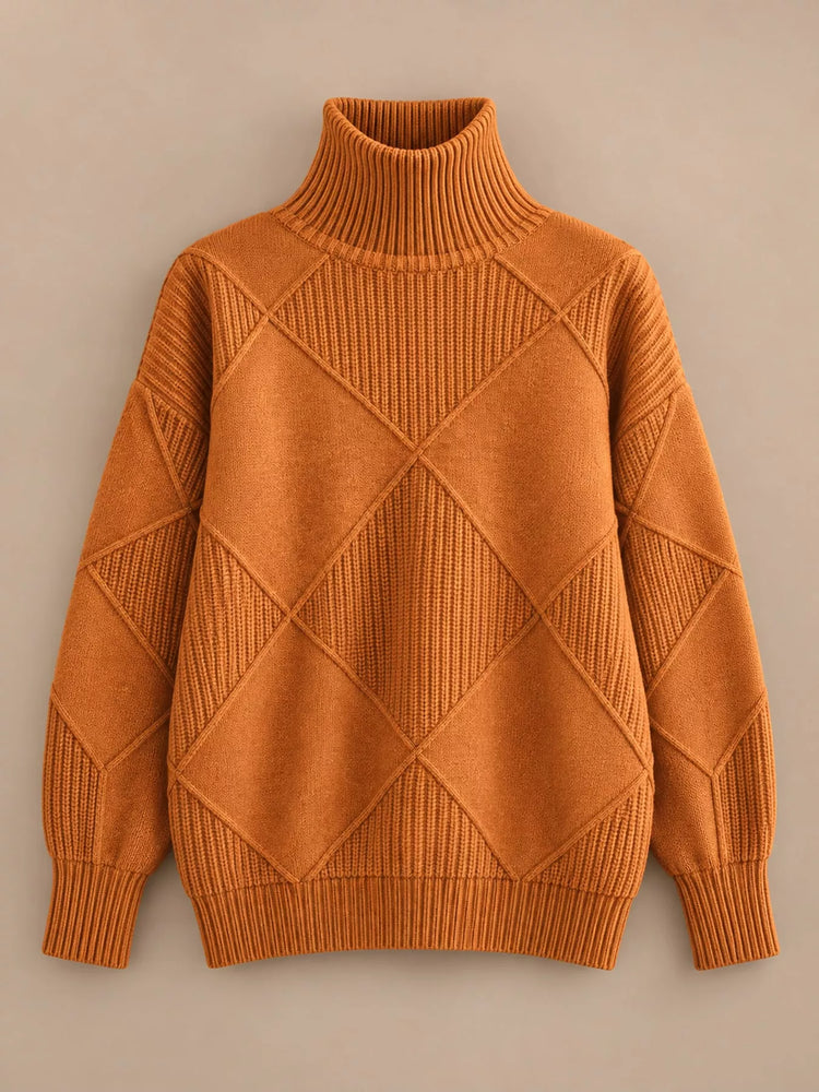 Full Size Diamond Pattern Turtleneck Sweater Plus Size