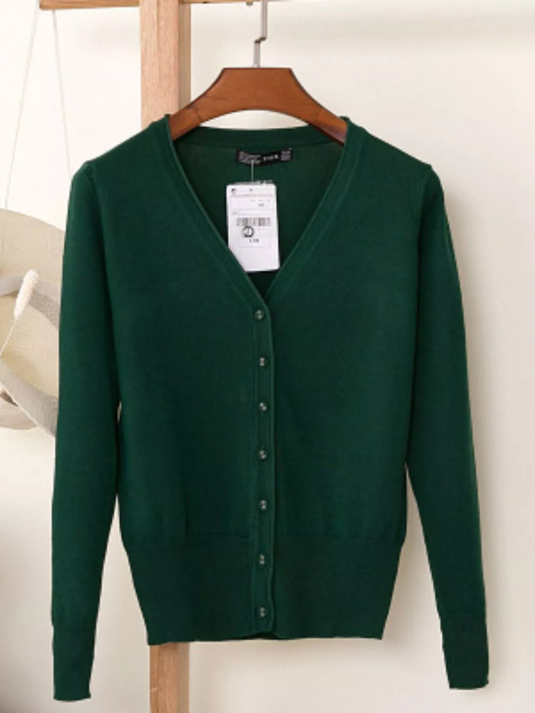 Classic V-Neck Button-Down Knit Cardigan