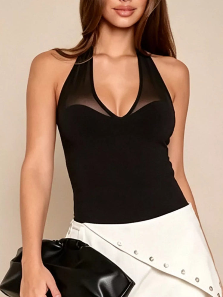 Sheer Mesh Halter Neck Bodysuit
