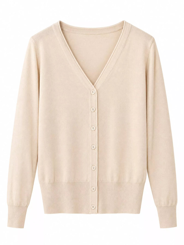 Classic V-Neck Button-Down Knit Cardigan