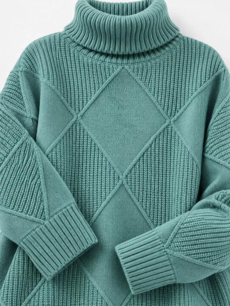 Full Size Diamond Pattern Turtleneck Sweater Plus Size
