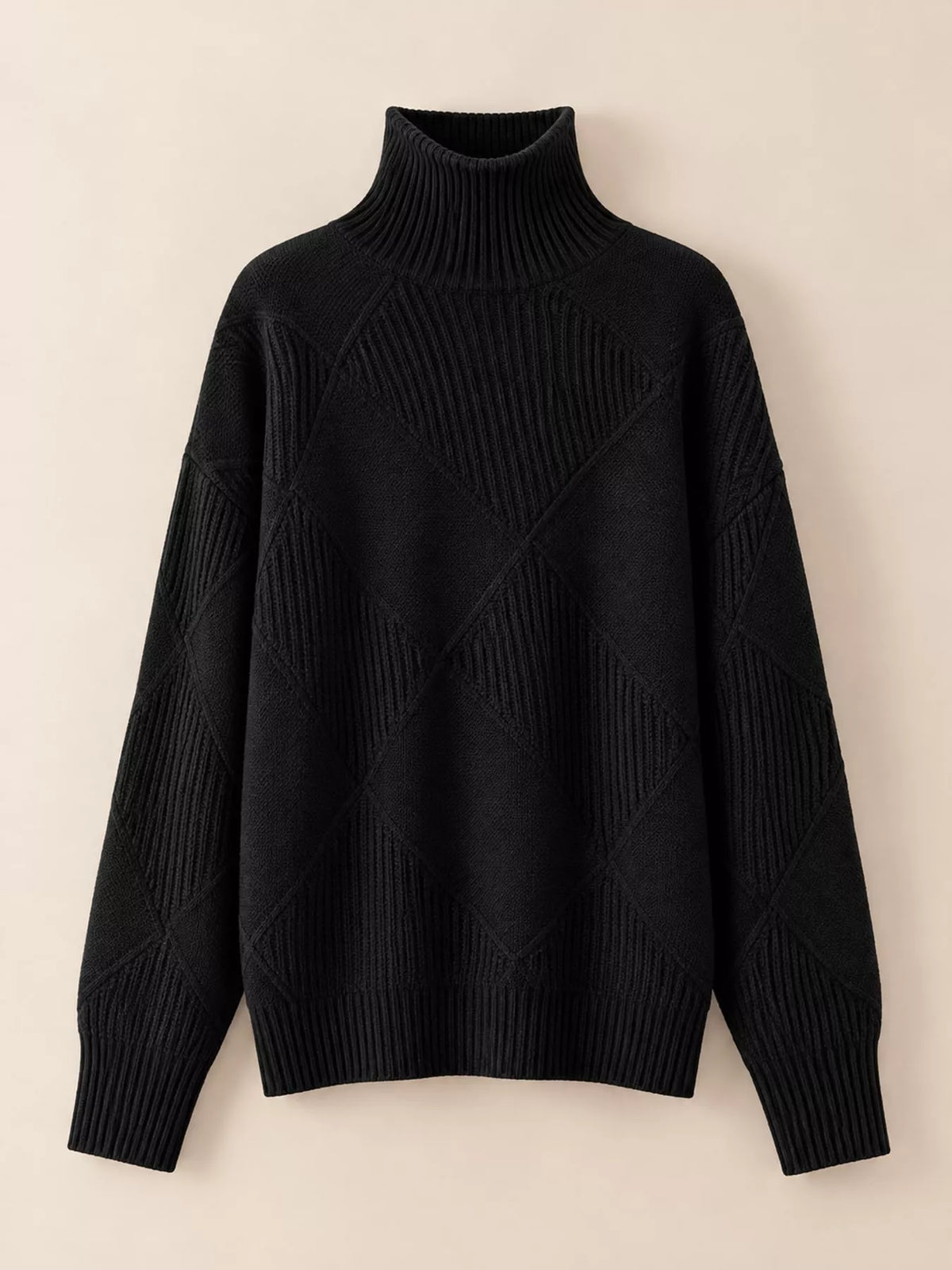 Full Size Diamond Pattern Turtleneck Sweater Plus Size