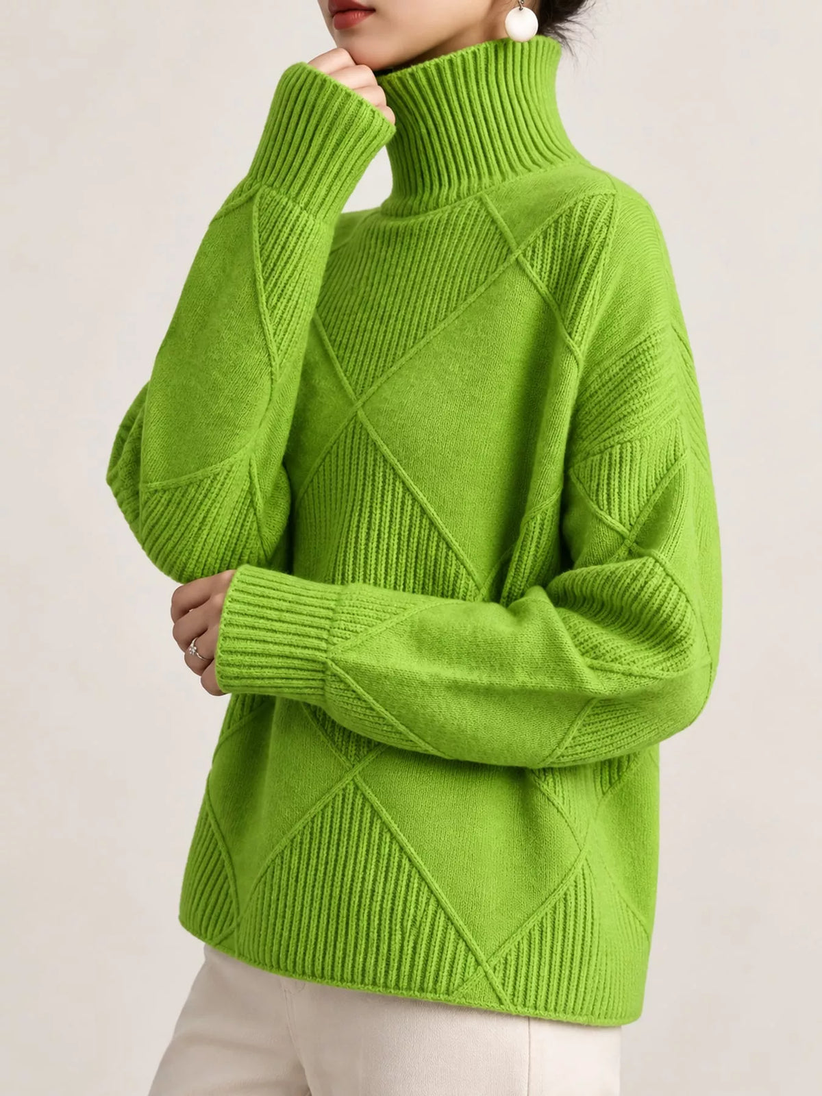 Full Size Diamond Pattern Turtleneck Sweater Plus Size