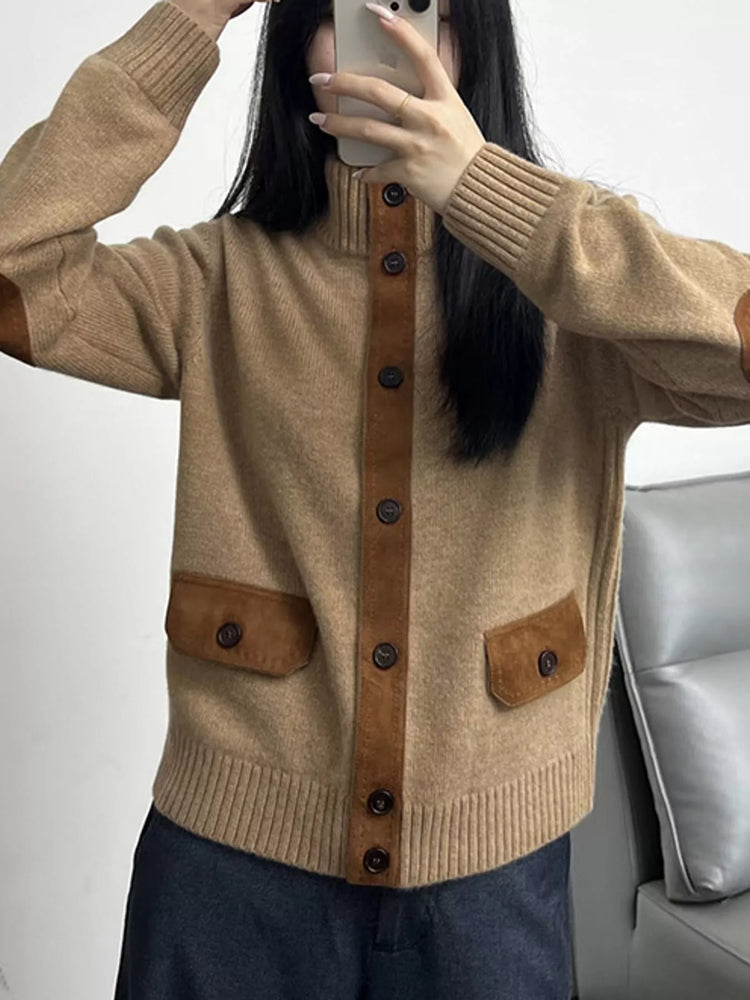 Ribbed-Knit Mock Neck Cardigan