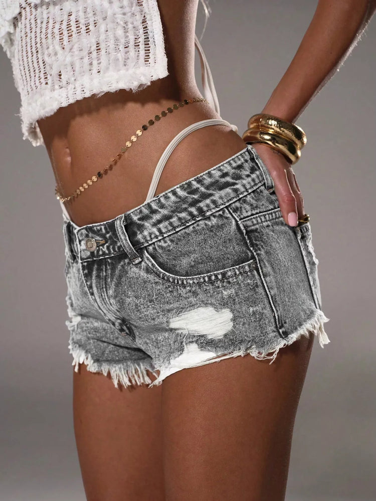 Distressed Acid Wash Denim Shorts
