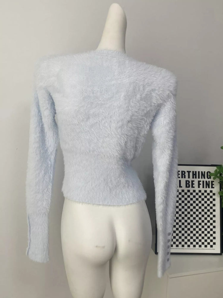 Soft Fuzzy Button-Down Cropped Cardigan