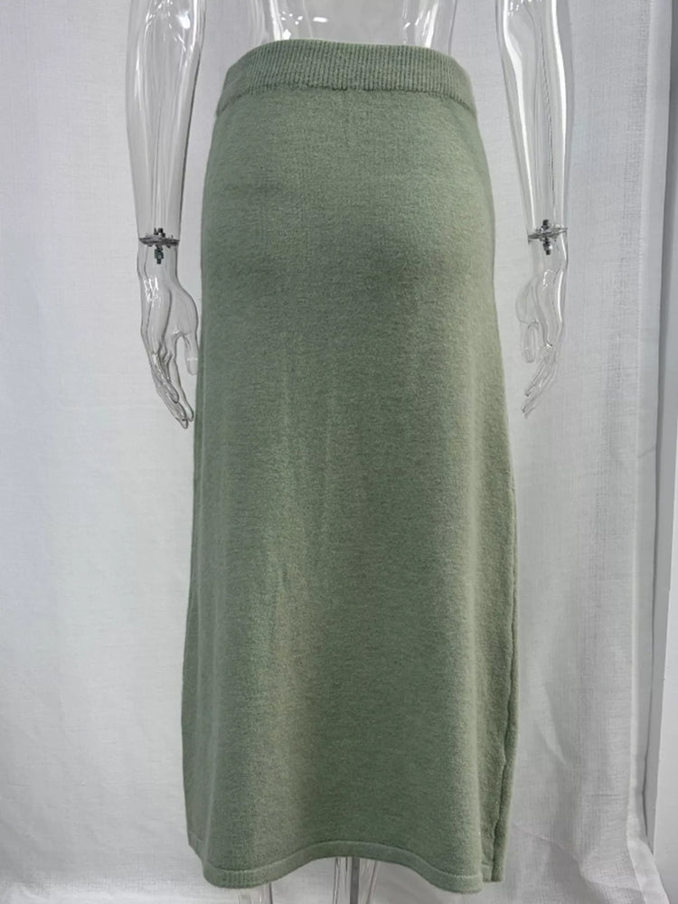 Zip-Up Mock Neck Cardigan and Matching Midi Skirt Sweater Set
