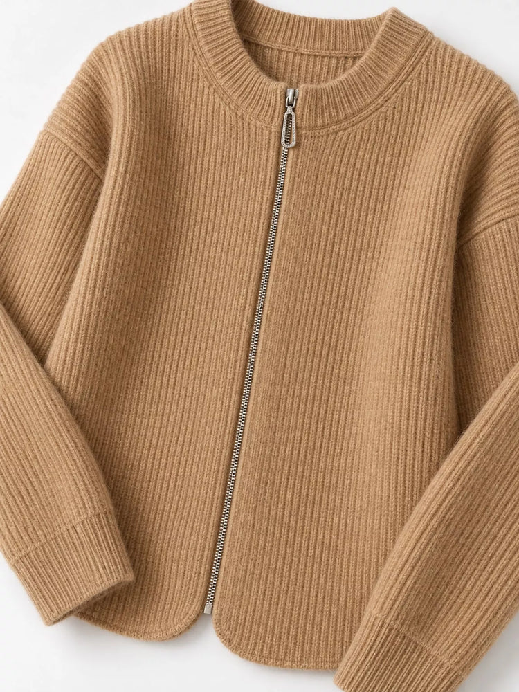 Zip Up Dropped Shoulder Cardigan