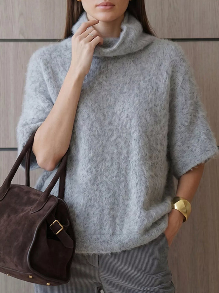 Turtleneck Fuzzy Short Sleeve Sweater