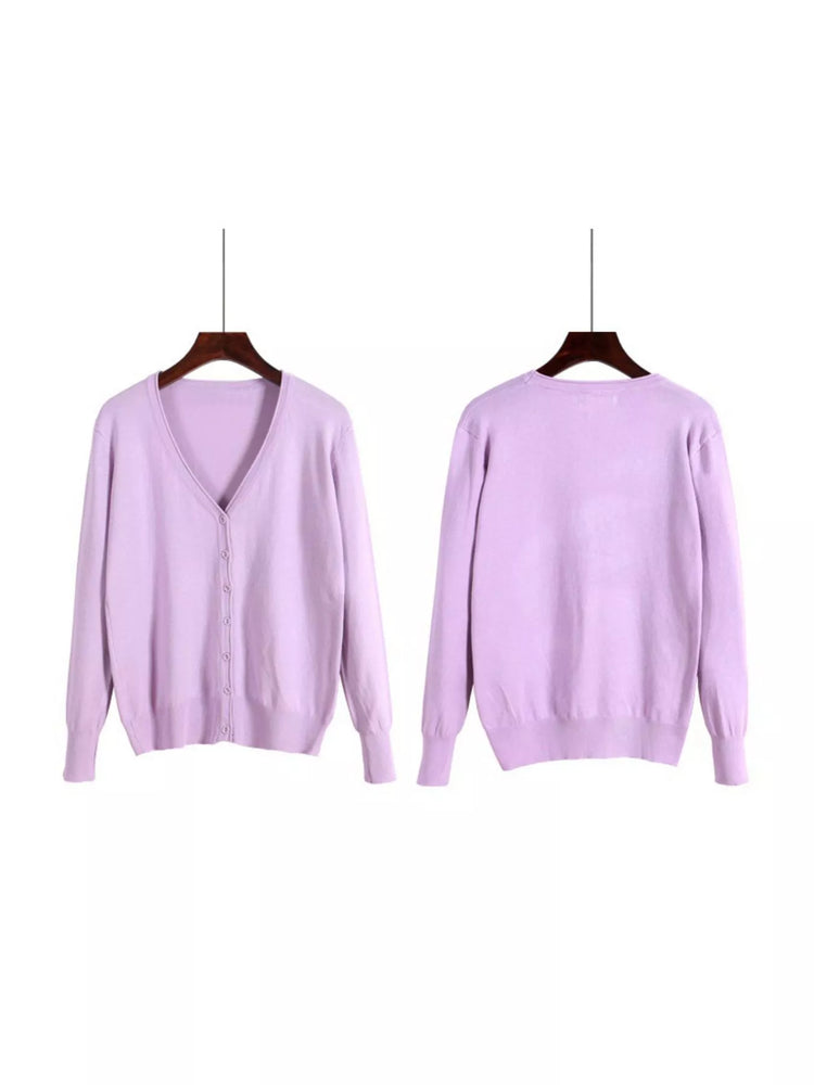 Classic V-Neck Button-Down Knit Cardigan