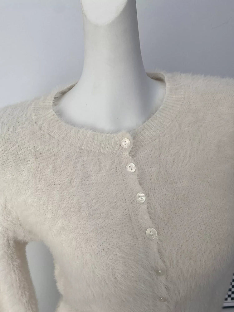 Soft Fuzzy Button-Down Cropped Cardigan