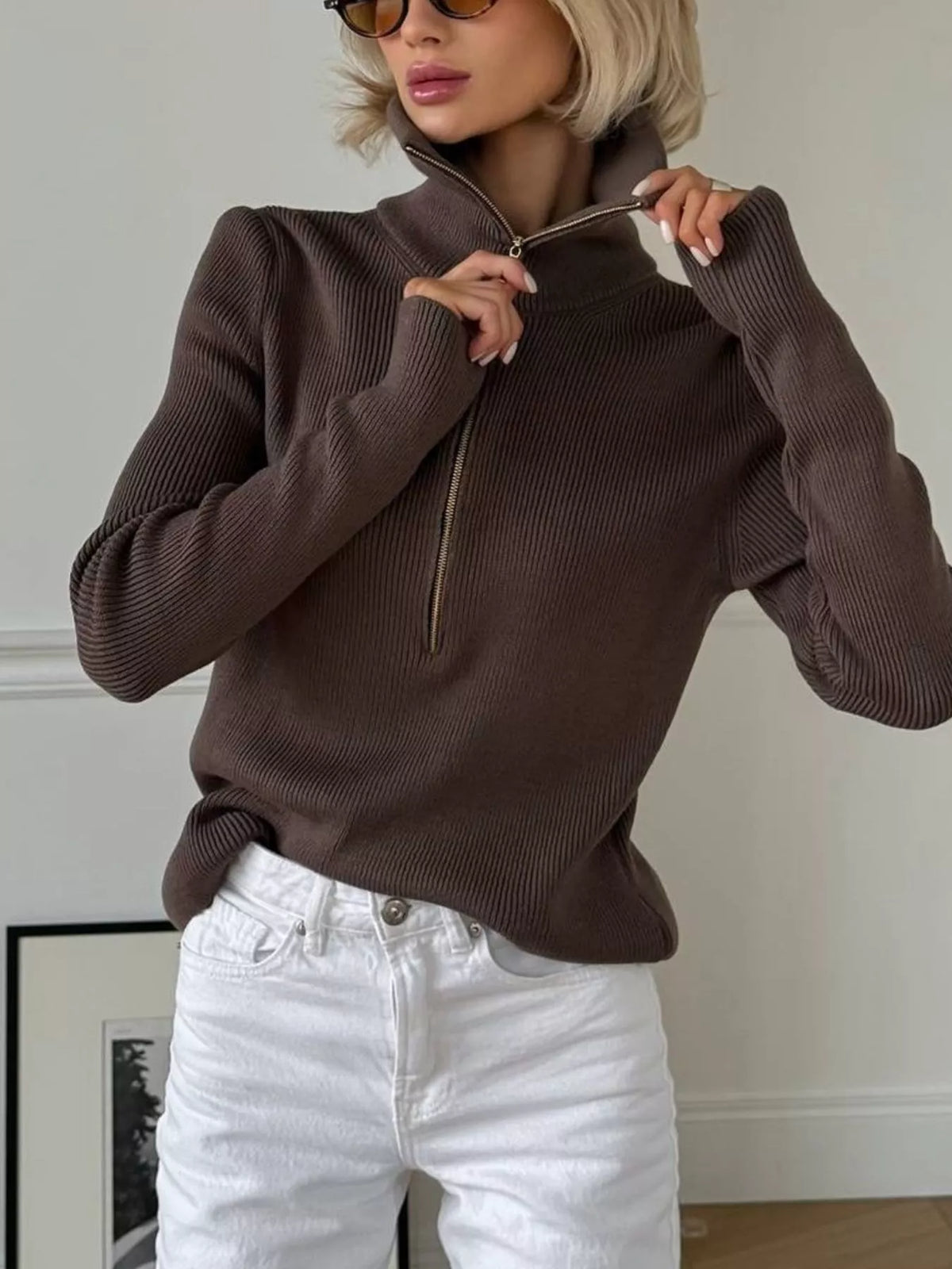 Ribbed Knit Quarter-Zip Sweater