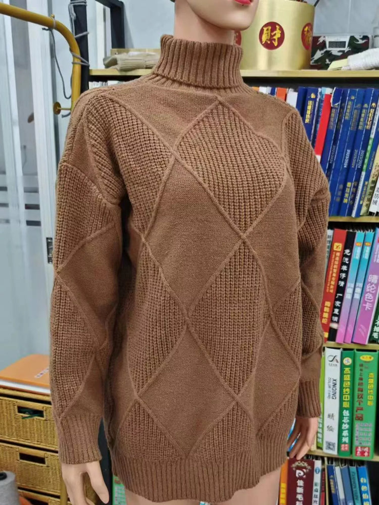 Full Size Diamond Pattern Turtleneck Sweater Plus Size