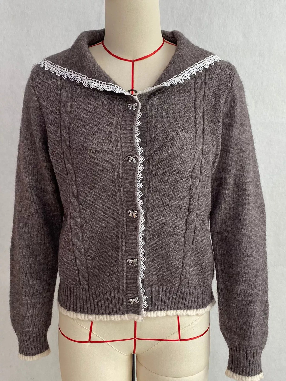 Cable-Knit Cardigan with Lace Trim
