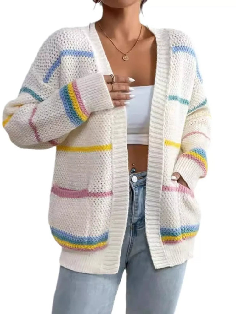 Striped Open Front Knit Cardigan