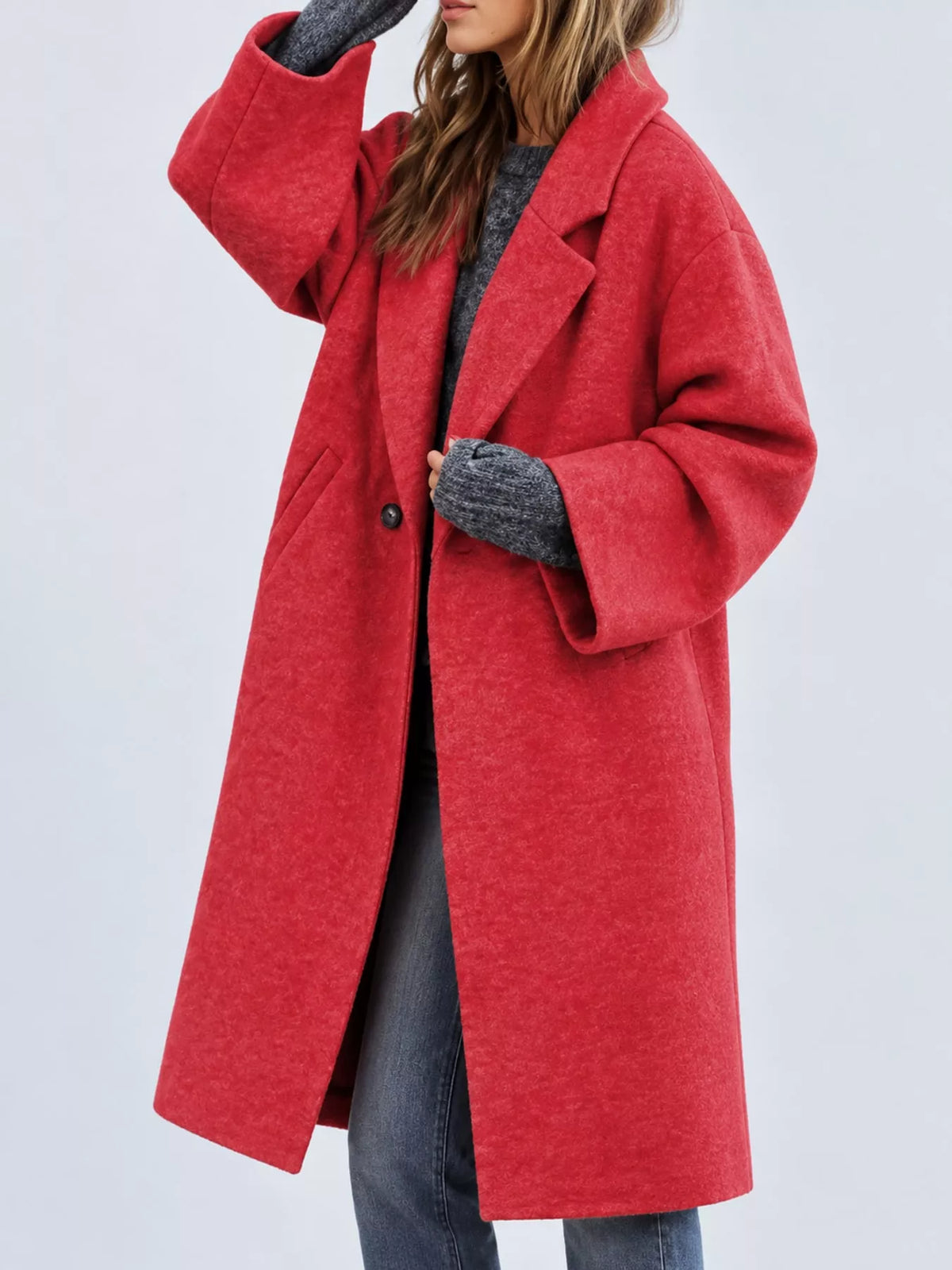 Full Size Lapel Collar One Button Coat Plus Size