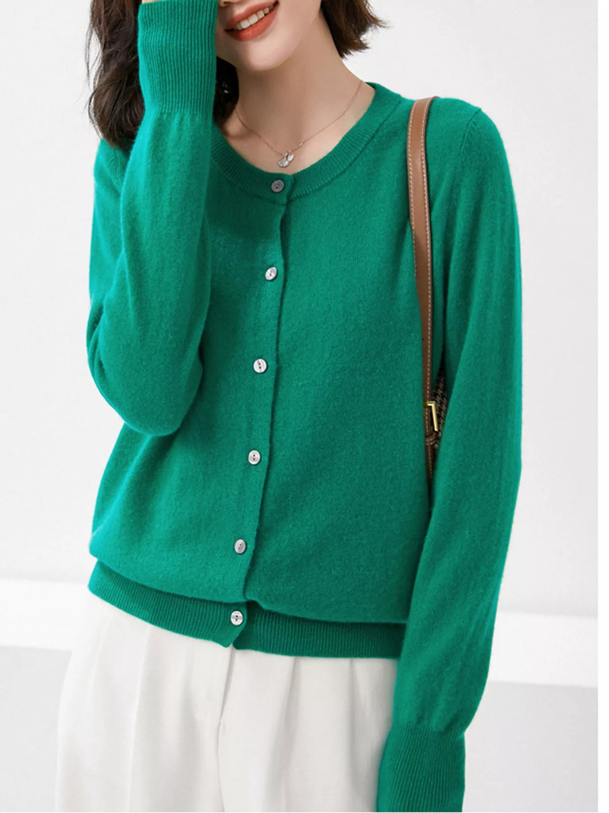 Crew Neck Button-Down Cardigan