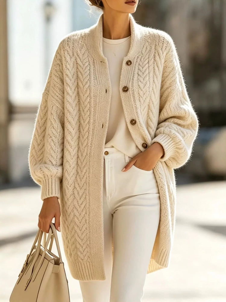 Full Size Cable-Knit Button-Down Cardigan Plus Size