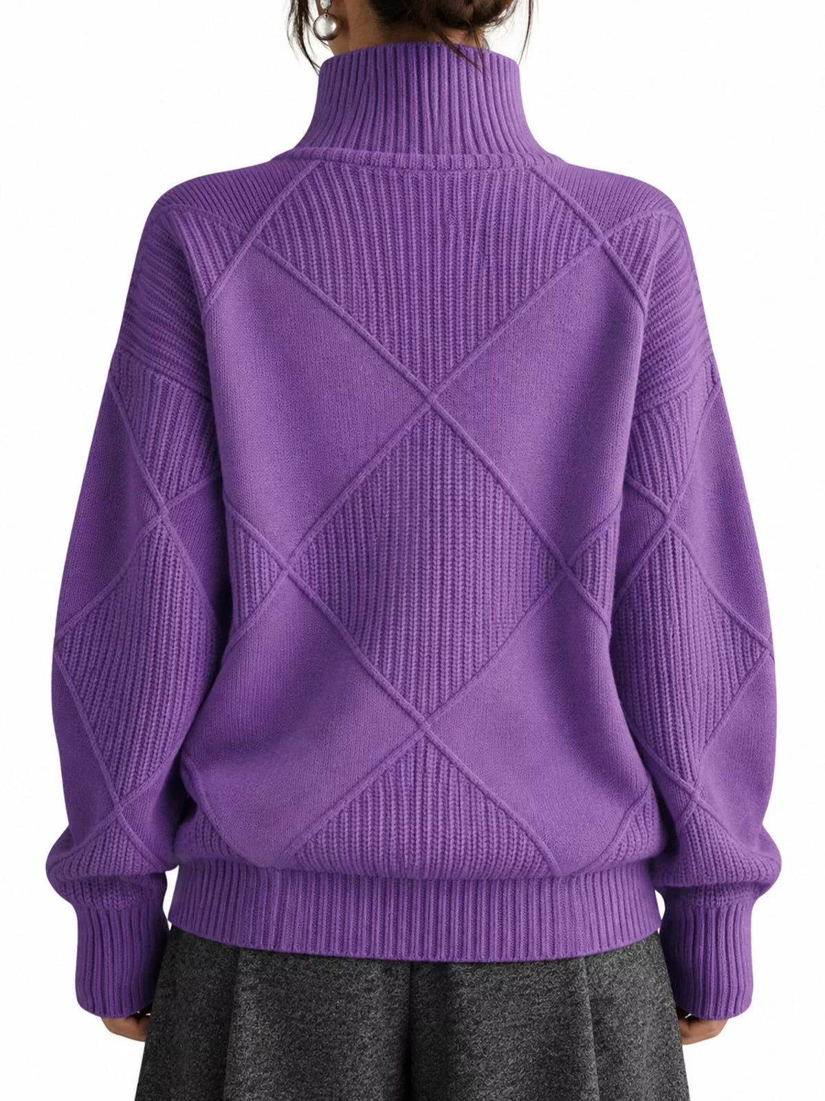 Full Size Diamond Pattern Turtleneck Sweater Plus Size