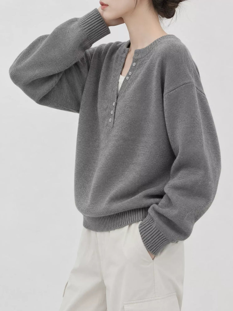 Button Detail Dropped Shoulder Sweater