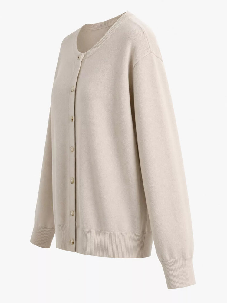 Plus Size Crew Neck Button-Down Knit Cardigan