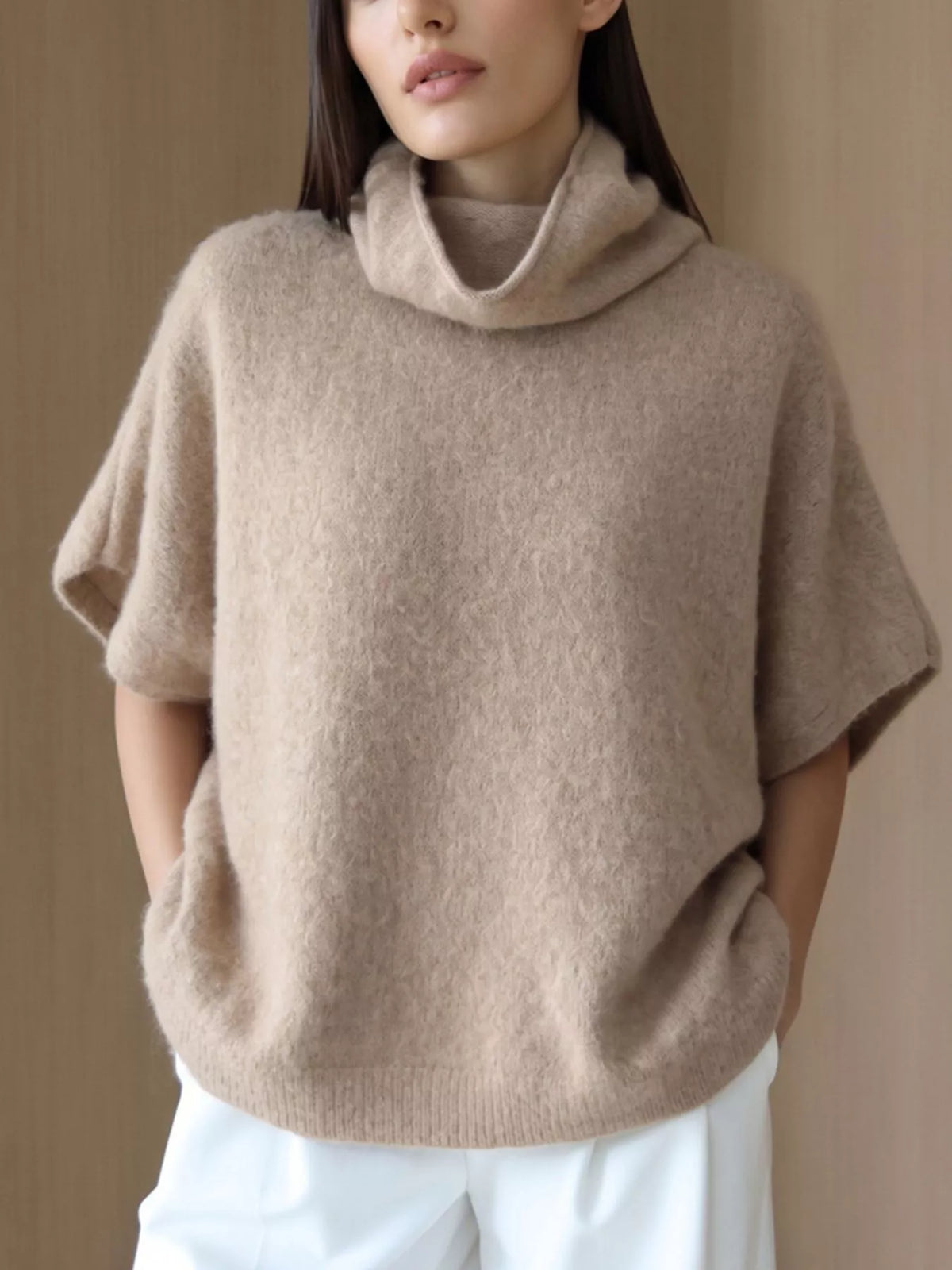Turtleneck Fuzzy Short Sleeve Sweater