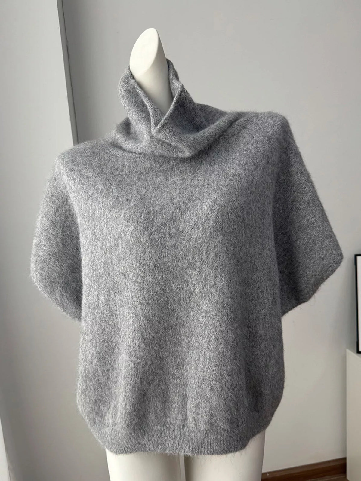 Turtleneck Fuzzy Short Sleeve Sweater