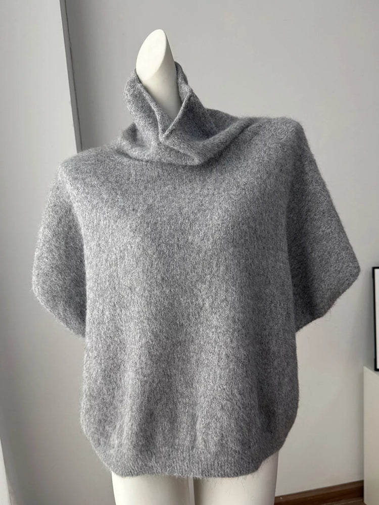 Turtleneck Fuzzy Short Sleeve Sweater
