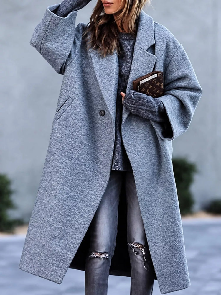 Full Size Lapel Collar One Button Coat Plus Size
